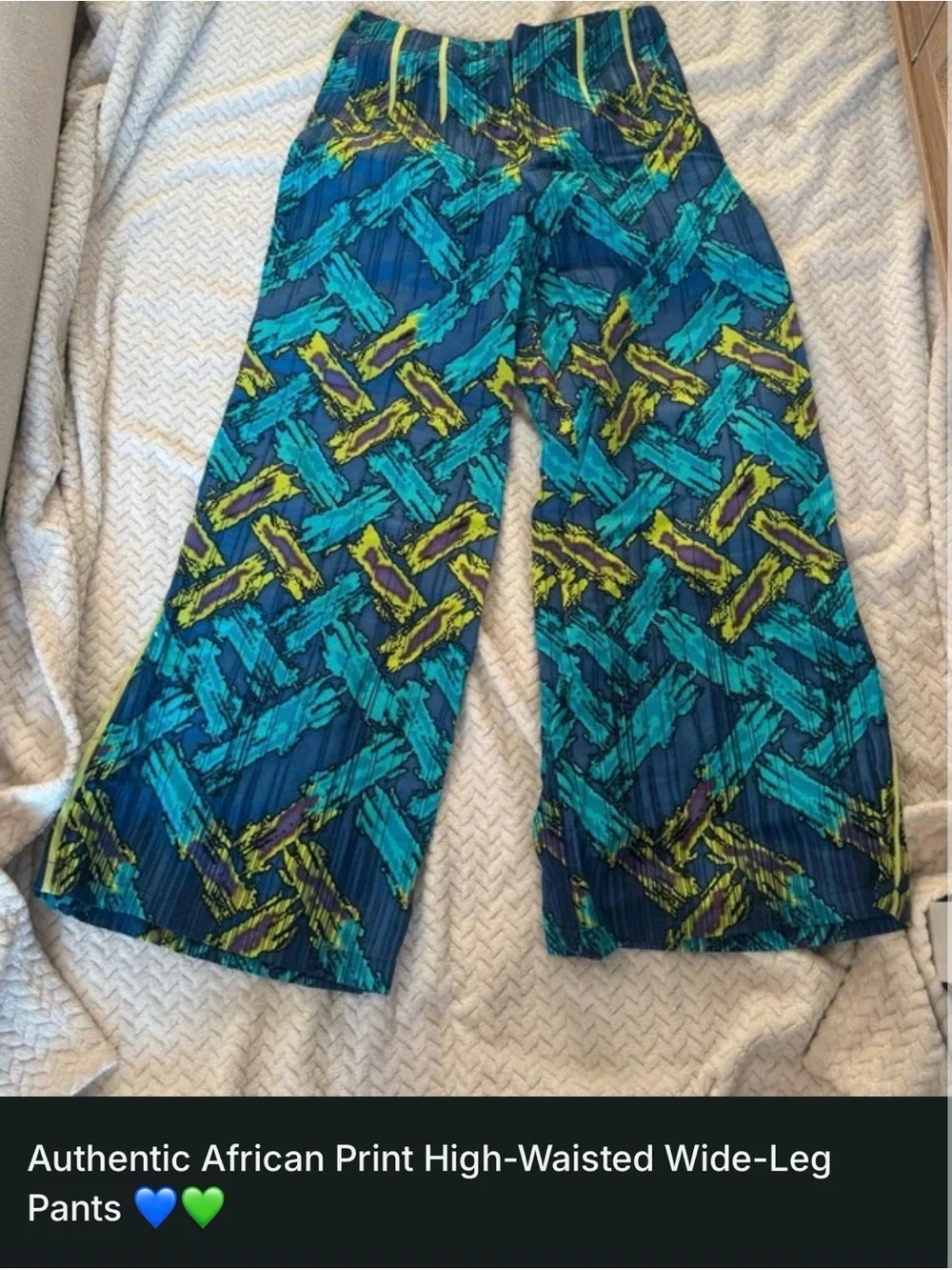 Girls Wide-Leg Printed Pants - Blue & Yellow